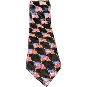 American Traditions Men's Necktie Tie Silk‎ Satin American Flags Wavy